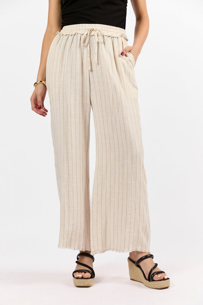 Full Sail Beige Linen Blend Striped Pants