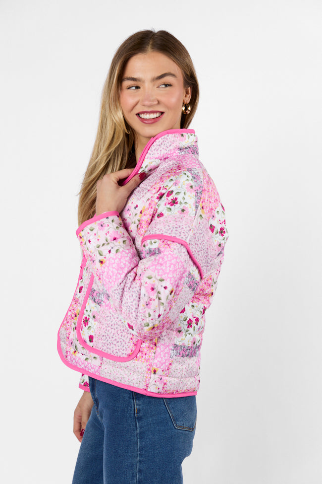 Going For It Floral Printed Zip Up Jacket