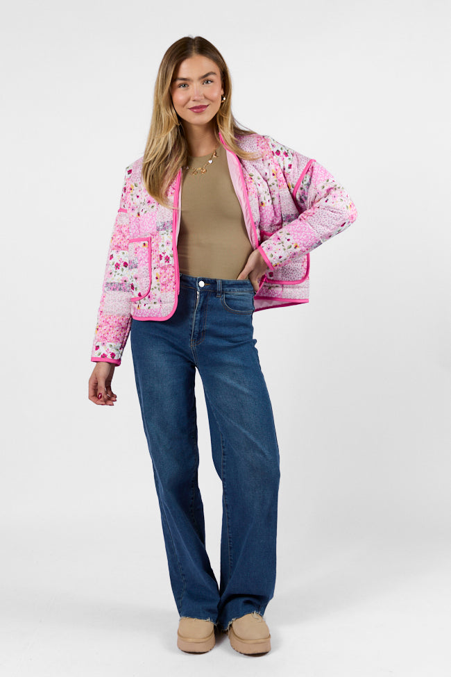 Going For It Floral Printed Zip Up Jacket