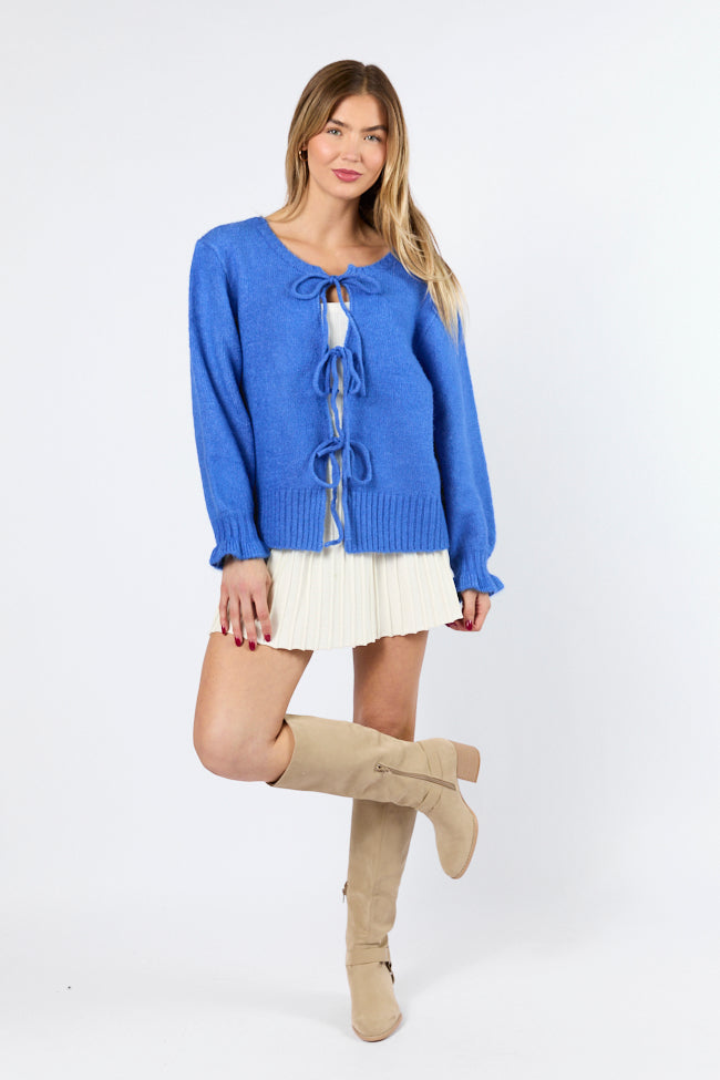 Versatile Feelings Blue Reversible Tie Detail Sweater Cardigan