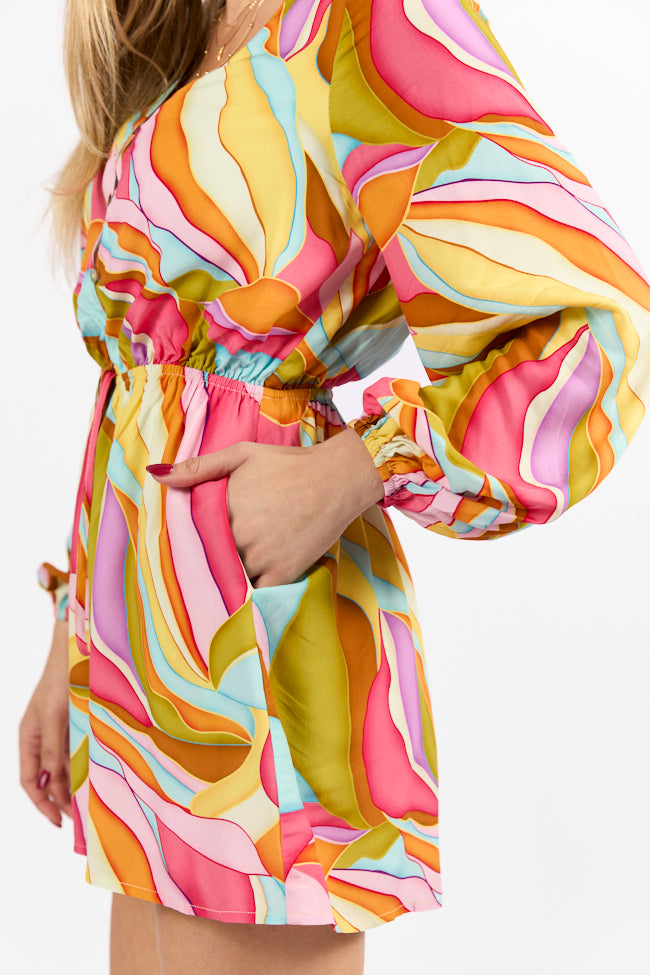 Love Over Fear Multi Print Long Sleeve Wrap Romper