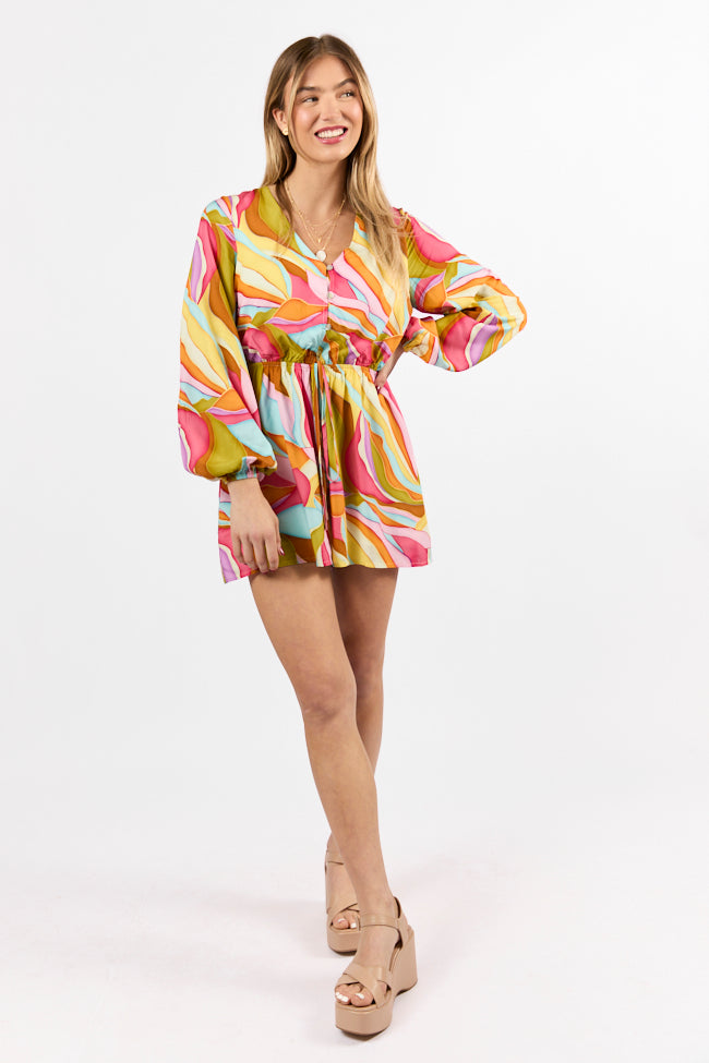 Love Over Fear Multi Print Long Sleeve Wrap Romper