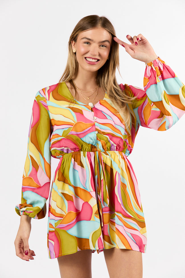 Love Over Fear Multi Print Long Sleeve Wrap Romper