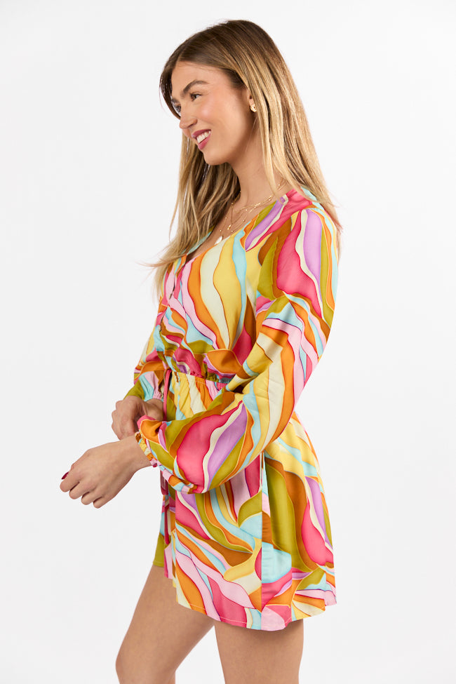 Love Over Fear Multi Print Long Sleeve Wrap Romper