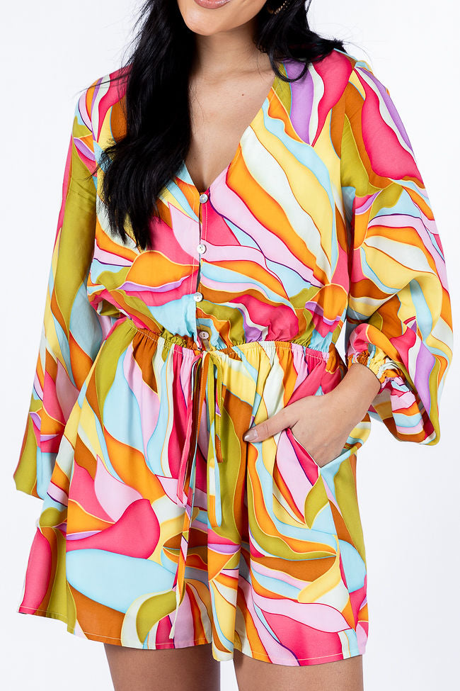 Love Over Fear Multi Print Long Sleeve Wrap Romper