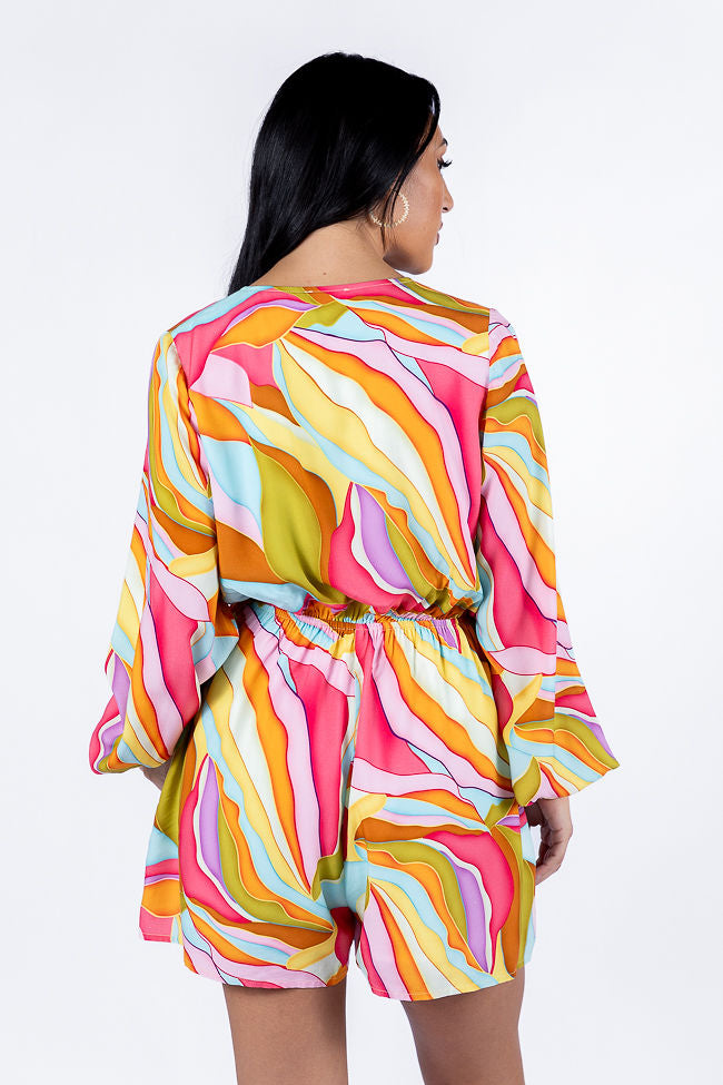 Love Over Fear Multi Print Long Sleeve Wrap Romper