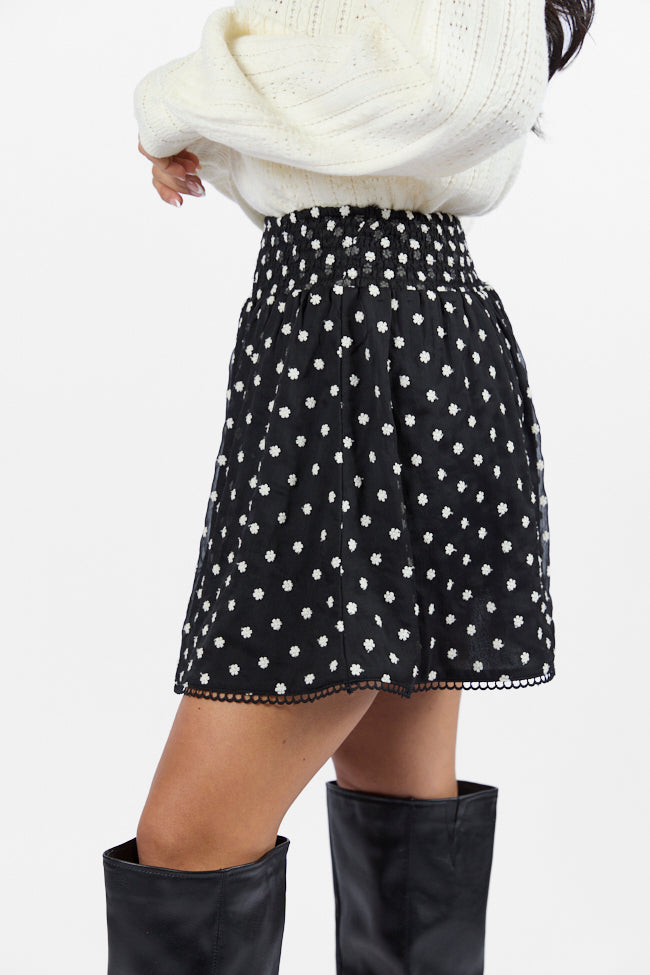 Through The Garden Black Floral Eyelet Trim Mini Skort