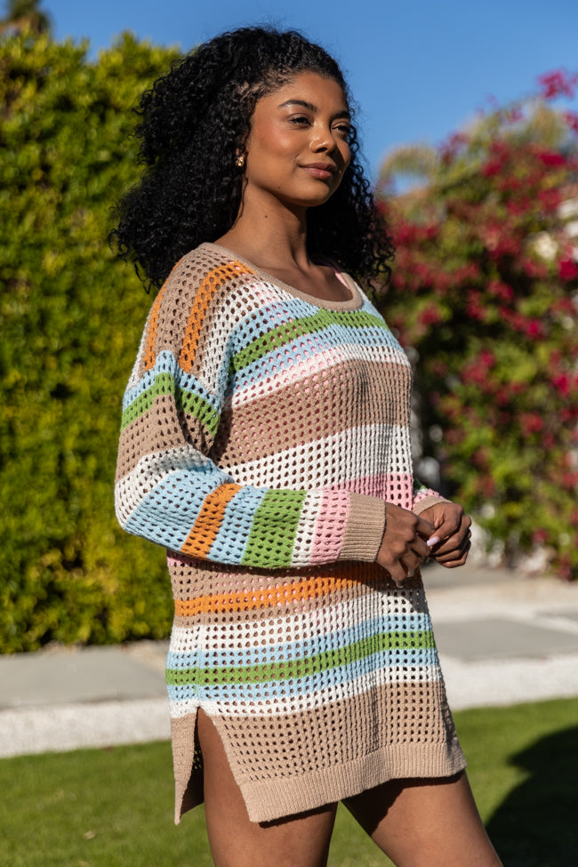 Rainbow Row Multi Crochet Knit Sweater Tunic