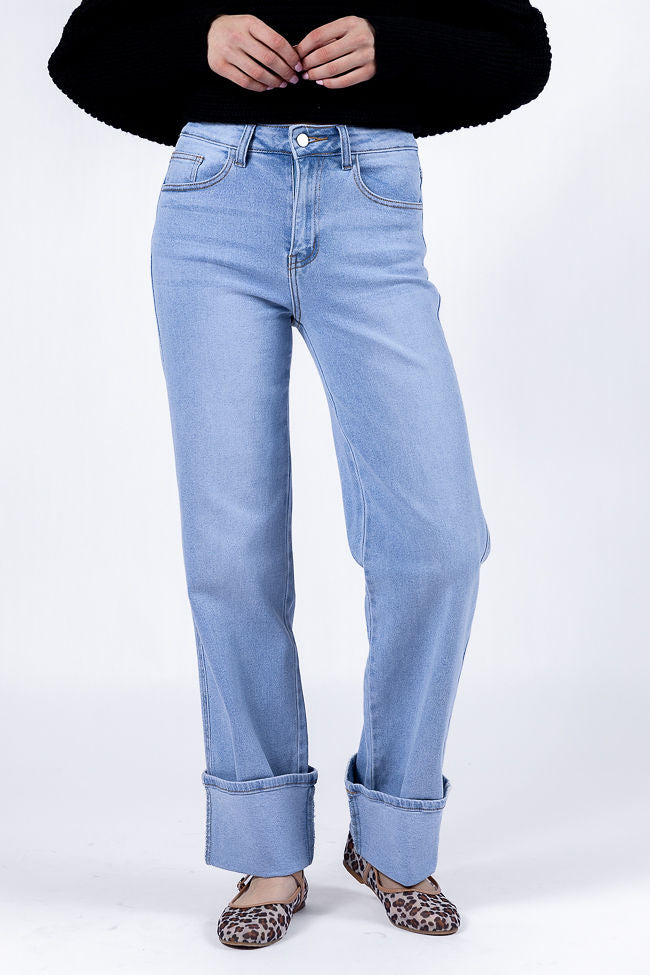 Camila Light Wash Wide Leg Cuffed Jeans