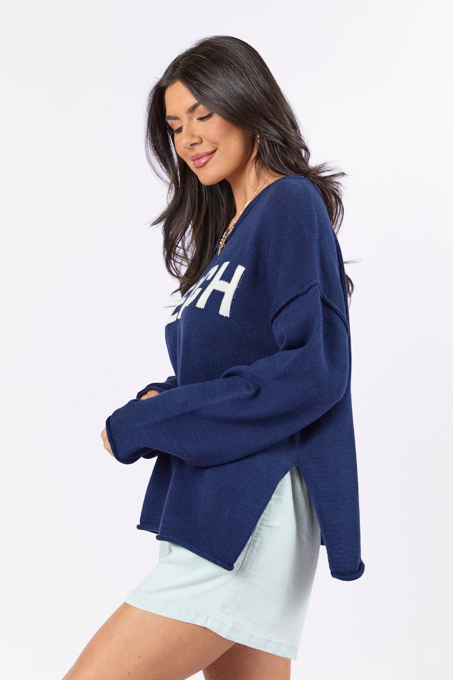 Beach Navy Crew Neck Sweater