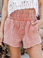 Let's Run Away Rust Acid Wash Smocked Shorts