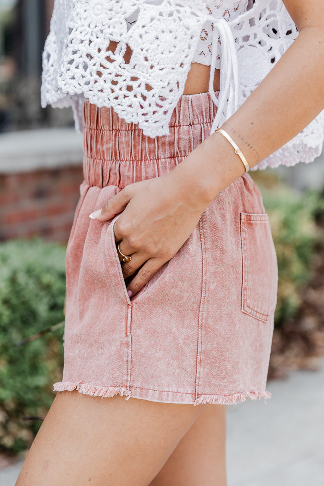 Let's Run Away Rust Acid Wash Smocked Shorts