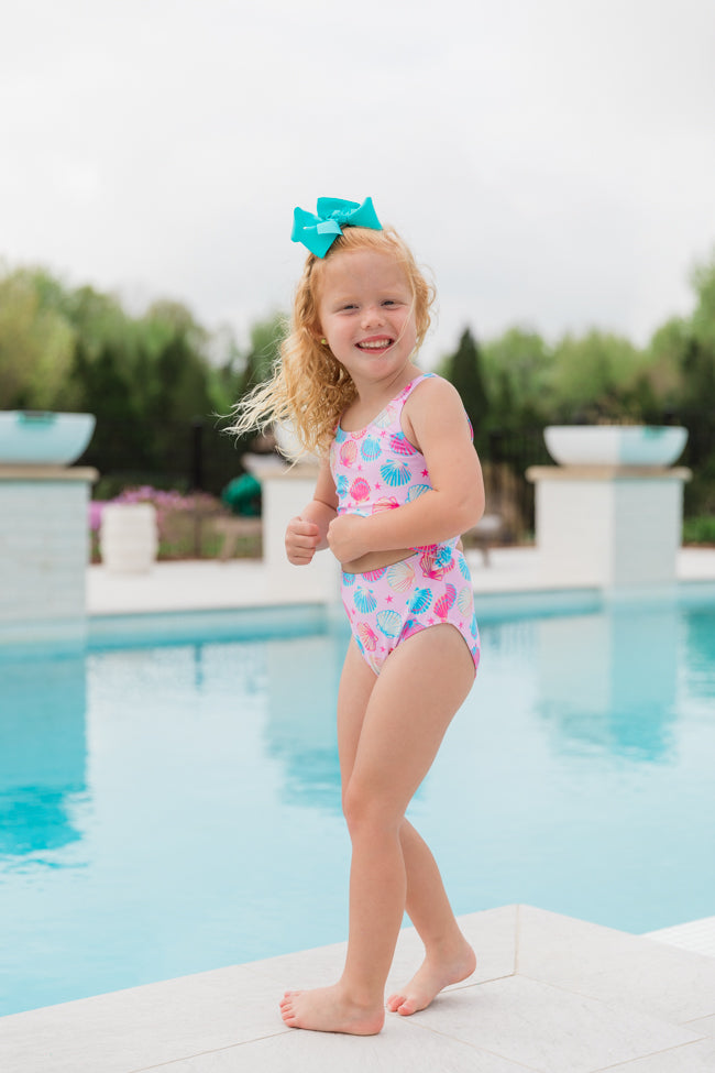 Kid's Sandy Shores In Shell Symphony Pink One Piece Swimsuit Tori X Pink Lily FINAL SALE