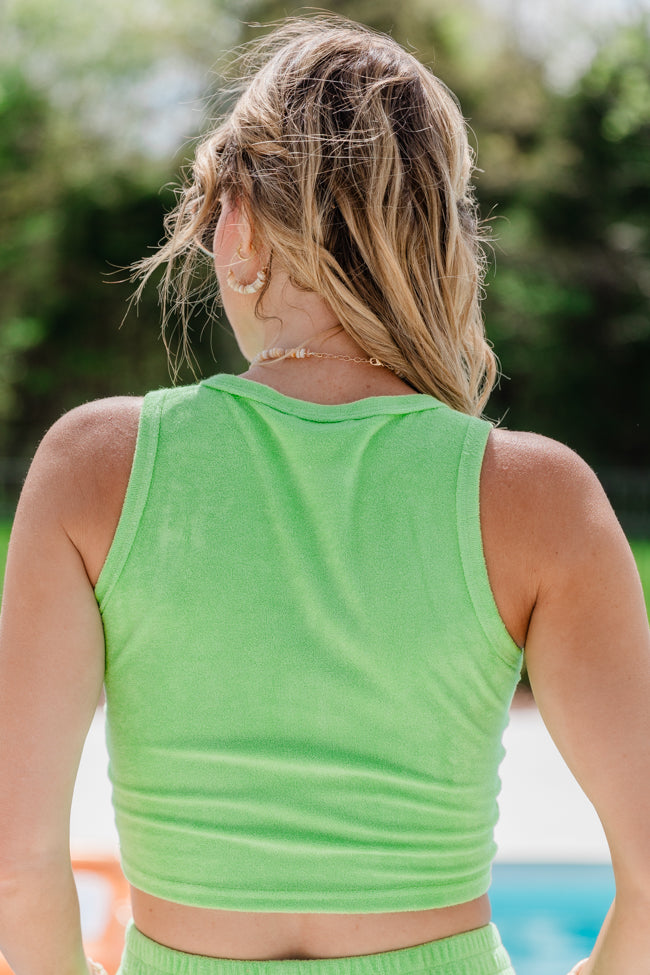 A Leap Of Faith Green Terrycloth Crop Tank Tori X Pink Lily