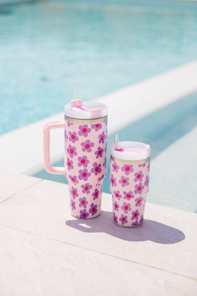 Sippin' Pretty In Kennedy Daisy 40 oz Drink Tumbler With Lid And Straw Tori X Pink Lily