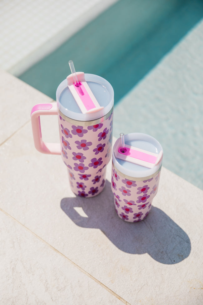 Sippin' Pretty In Kennedy Daisy 40 oz Drink Tumbler With Lid And Straw Tori X Pink Lily