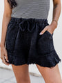 Ready To Go Black Acid Wash Gauze Ruffle Hem Pull On Shorts FINAL SALE