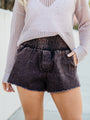 Let's Run Away Black Acid Wash Smocked Shorts FINAL SALE