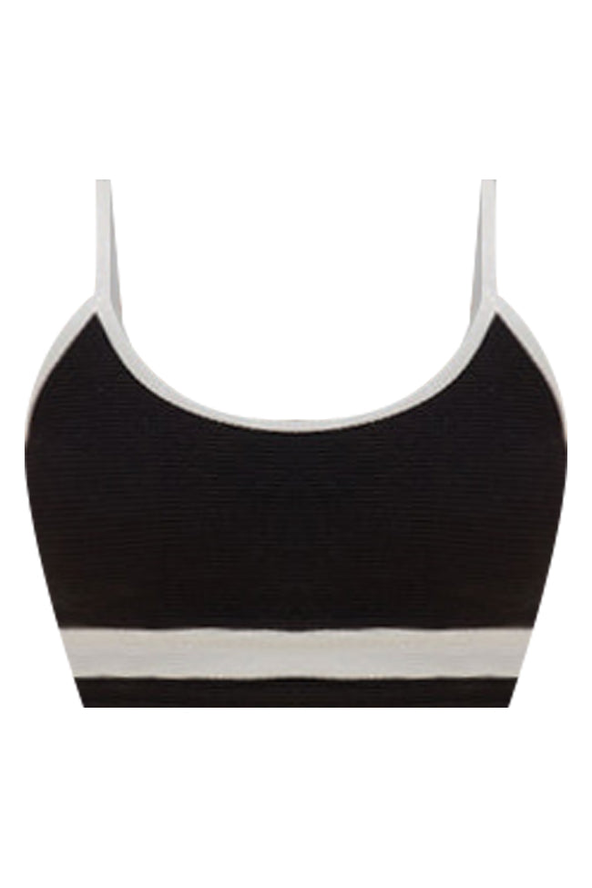 Do Not Disturb Black and White Color Block Bikini Top