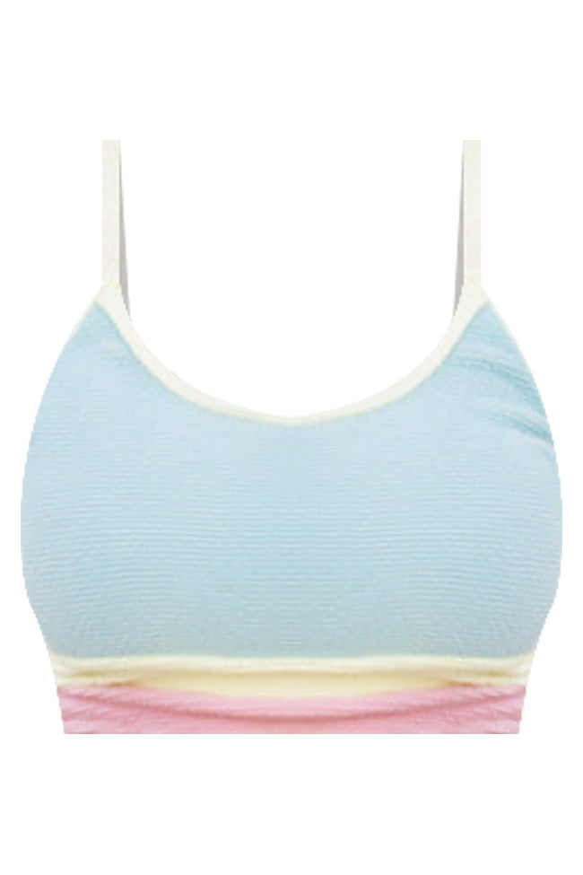 Do Not Disturb Blue Color Block Bikini Top