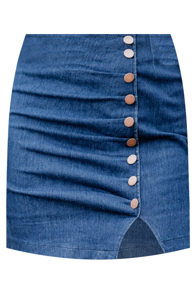 Feels So Right Dark Wash Side Button Denim Mini Skirt