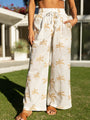 Palm Tree Paradise Ivory Embroidered Beach Pants