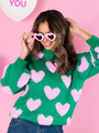 I'll Be There Green Fuzzy Heart Sweater FINAL SALE