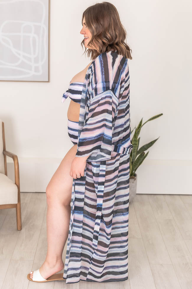 Longest Day Navy Stripe Swimsuit Cover Up Kimono FINAL SALE