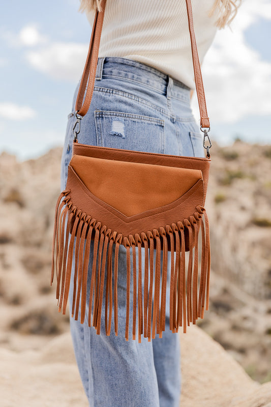 Dancing Down Broadway Brown Fringe Crossbody Purse FINAL SALE