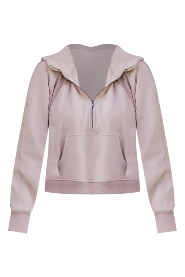 Making It Look Easy Beige Ribbed Shoulder Quarter Zip Pullover FINAL SALE