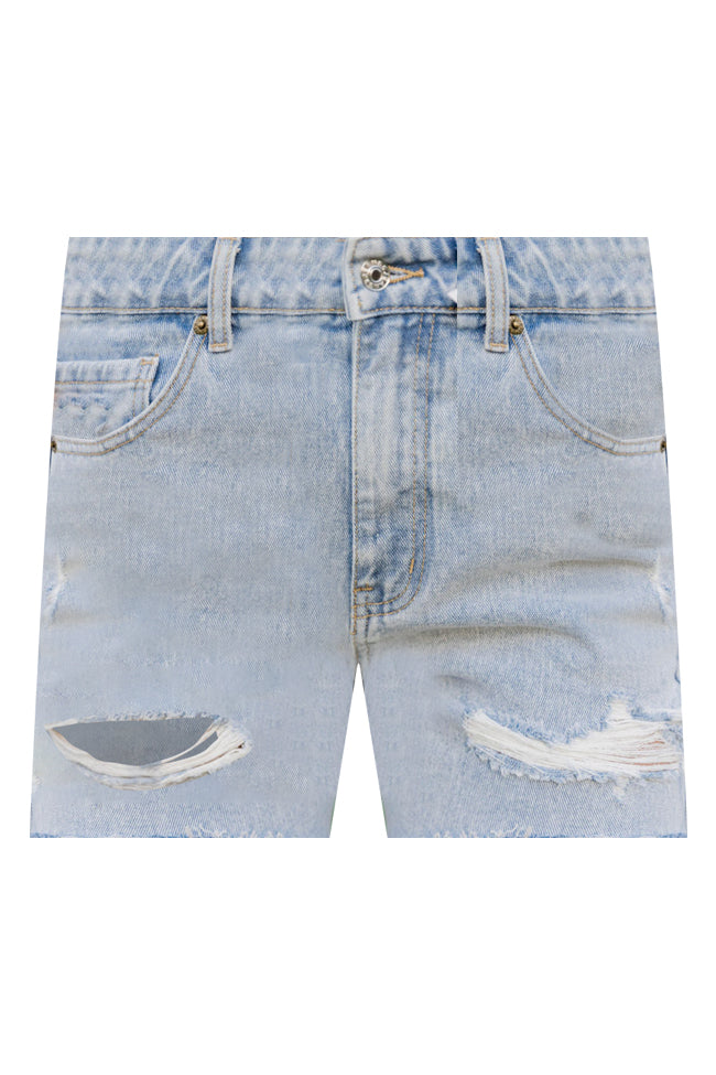 Ready and Waiting Light Wash Distressed Denim Shorts